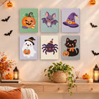 Pastel Kawaii Icons mini paintings displayed as a gallery wall in a sunny kitchen