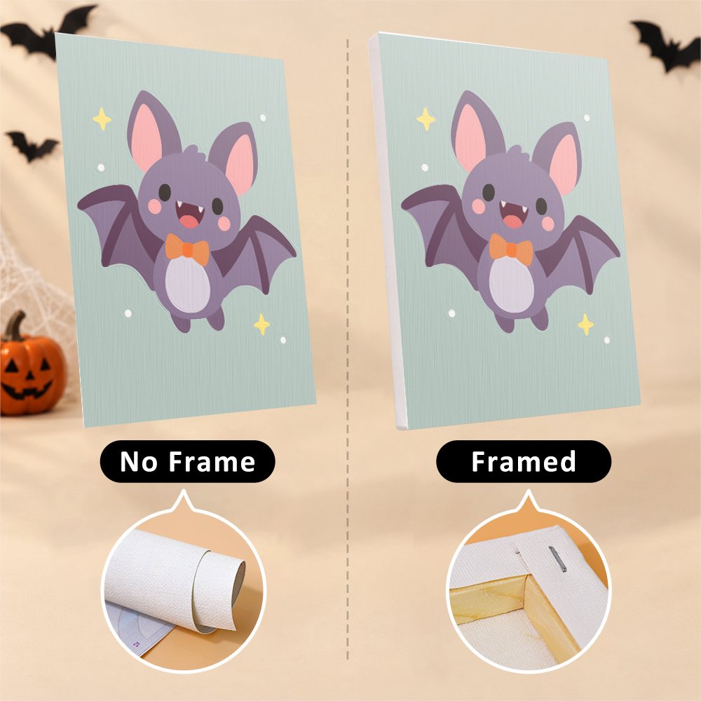 Pastel Kawaii Icons mini canvas shown rolled without a frame and pre-stretched on a frame