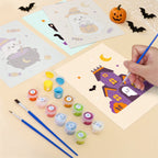 Filling in a Pastel Pumpkin Pals mini canvas with numbered acrylic paints and a fine brush