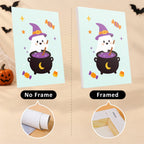Pastel Pumpkin Pals mini canvas shown rolled without a frame and pre-stretched on a frame