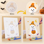 Before and after of a Pastel Pumpkin Pals mini paint by numbers canvas