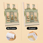 Pastel Storefronts mini canvas shown rolled without a frame and pre-stretched on a frame