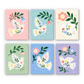 Peace Doves mini paint by numbers set: six white folk art doves with flowering branches on pastel backgrounds
