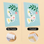 Peace Doves mini canvas shown rolled without a frame and pre-stretched on a frame