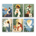 Peaceful Faith mini paint by numbers set: six serene Christian scenes with Jesus, a lamb, a cross with lilies and a dove