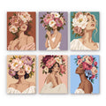 Peony Portraits mini paint by numbers set: six portraits of women crowned with pink and white peonies