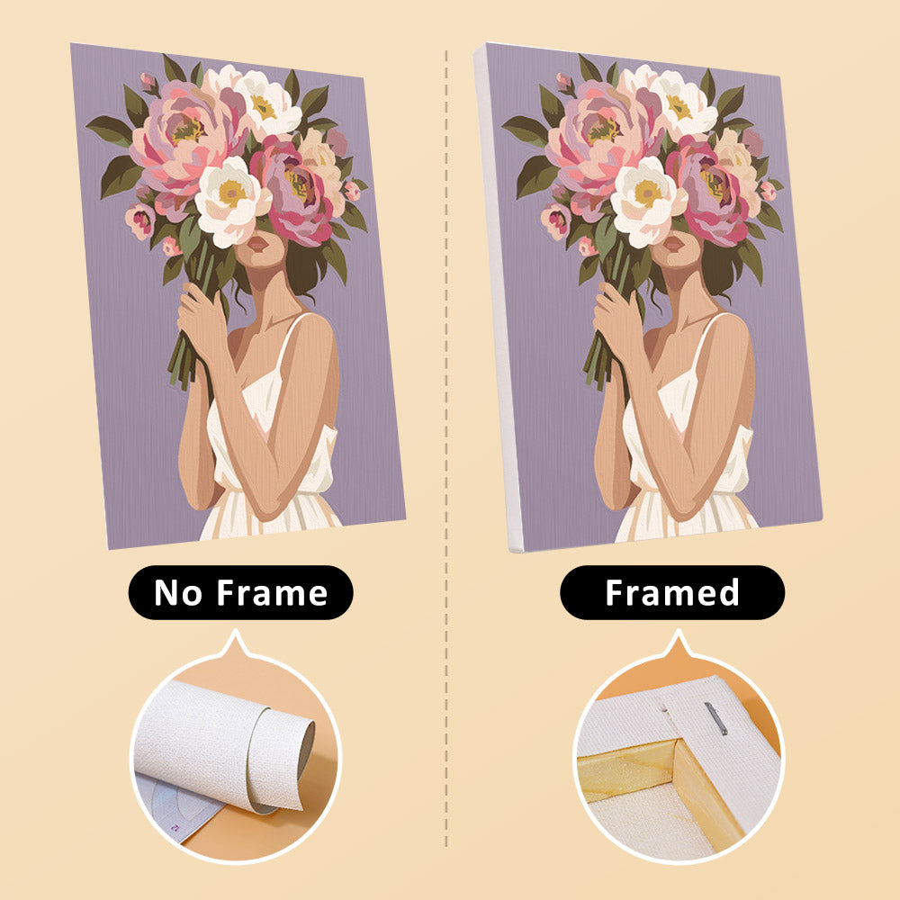 Peony Portraits mini canvas shown rolled without a frame and pre-stretched on a frame