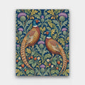 Pheasants in the Thistles paint by numbers kit of two pheasants among thistles, oak leaves and strawberries on deep indigo