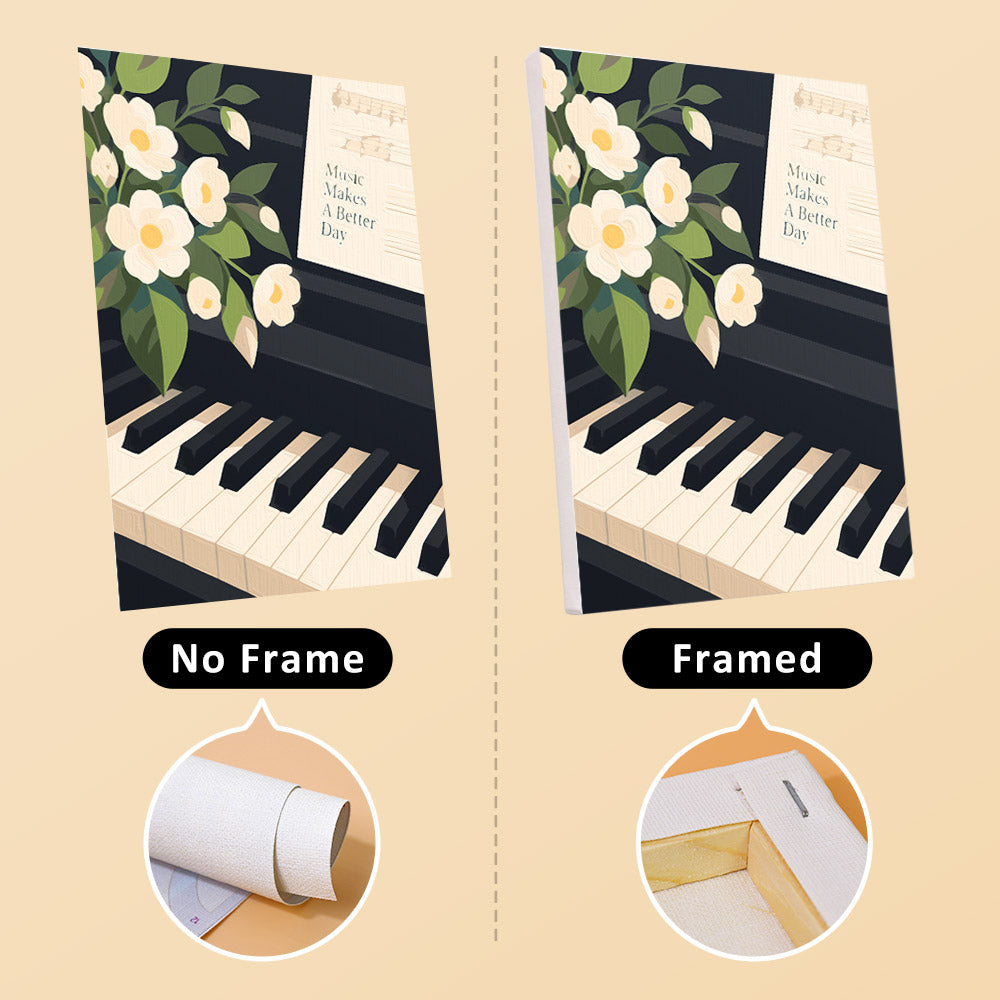 Piano Moments mini canvas shown rolled without a frame and pre-stretched on a frame