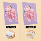 Pink Glam mini canvas shown rolled without a frame and pre-stretched on a frame