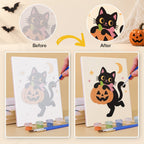 Before and after of a Pink Pumpkin Party mini paint by numbers canvas