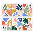Playful Shapes mini paint by numbers set: six abstract designs of colorful leaves, blobs, dots and squiggles