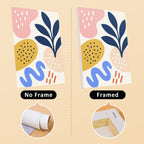 Playful Shapes mini canvas shown rolled without a frame and pre-stretched on a frame