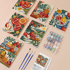 Pomegranate Kitchen mini paint by numbers kit with six numbered canvases, acrylic paints, brushes and layout