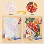 Before and after of a Pomegranate Kitchen mini paint by numbers canvas