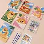 Pomeranian Days mini paint by numbers kit with six numbered canvases, acrylic paints, brushes and layout