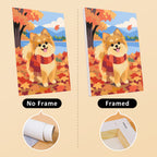 Pomeranian Days mini canvas shown rolled without a frame and pre-stretched on a frame