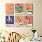 Poolside Cocktails mini paintings displayed as a gallery wall in a sunny kitchen
