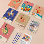 Poolside Cocktails mini paint by numbers kit with six numbered canvases, acrylic paints, brushes and layout