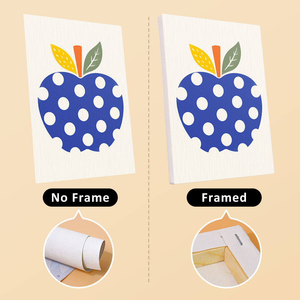 Pop Art Apples mini canvas shown rolled without a frame and pre-stretched on a frame
