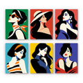 Pop Art Ladies mini paint by numbers set: six graphic portraits of glamorous women on bold color blocks