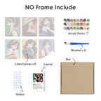 What's included without a frame: six rolled Pop Art Ladies mini canvases, acrylic paints, three brushes and layout