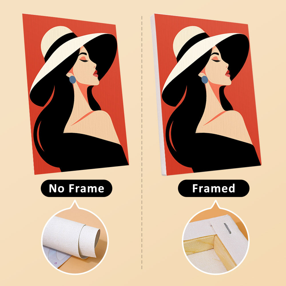 Pop Art Ladies mini canvas shown rolled without a frame and pre-stretched on a frame