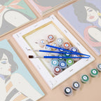 Numbered paint pots and brushes on a pre-stretched Pop Art Ladies mini canvas