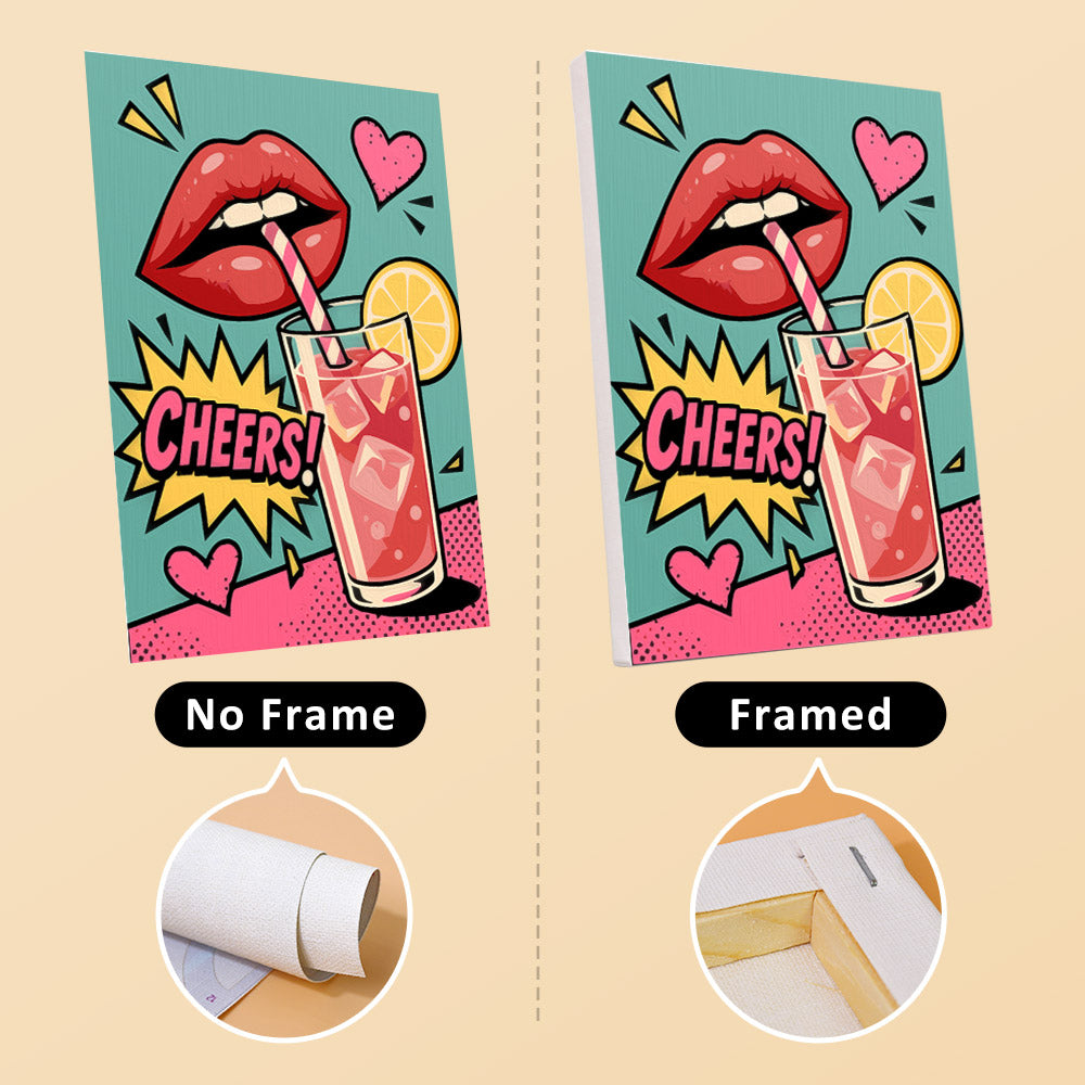 Pop Art Lips mini canvas shown rolled without a frame and pre-stretched on a frame