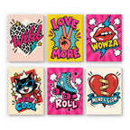 Pop Attitude mini paint by numbers set: six pop-art designs with Wild, Love More, Wowza, Stay Cool, Roll and Mend & Glow