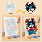 Before and after of a Pop Attitude mini paint by numbers canvas