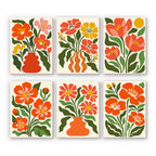 Poppy Parade mini paint by numbers set: six designs of red and orange poppies, some in terracotta vases