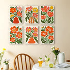 Poppy Parade mini paintings displayed as a gallery wall in a sunny kitchen