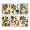 Potion Shop Animals mini paint by numbers set: six animals brewing potions, including a black cat, frog, bat, crow, rabbit and chameleon among shelves of bottles