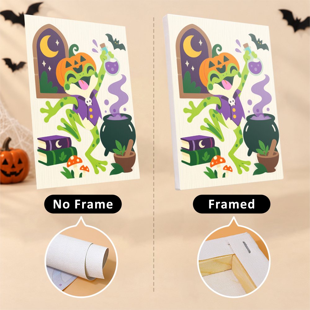 Potion Shop Animals mini canvas shown rolled without a frame and pre-stretched on a frame