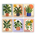 Potted Greens mini paint by numbers set: six designs of houseplants in pots against soft arches