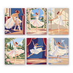 Prima Ballerina mini paint by numbers set: six designs of ballerinas in white tutus in studios, gardens and on stage