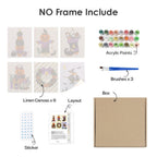 What's included without a frame: six rolled Pumpkin Festivities mini canvases, acrylic paints, three brushes and layout