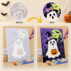 What's included without a frame: six rolled Pumpkin Patch Pals mini canvases, acrylic paints, three brushes and layout