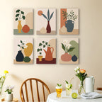 Quiet Vessels mini paintings displayed as a gallery wall in a sunny kitchen
