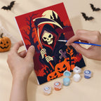Numbered paint pots and brushes on a pre-stretched Reapers and Witches mini canvas