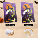 Six finished Reapers and Witches mini paintings hung on a wall above a table