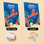Reef Joy mini canvas shown rolled without a frame and pre-stretched on a frame
