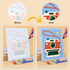 Before and after of a Retro Charms mini paint by numbers canvas