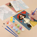 Filling in a Retro Curls mini canvas with numbered acrylic paints and a fine brush