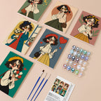 Retro Curls mini paint by numbers kit with six numbered canvases, acrylic paints, brushes and layout