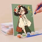 Painting a Retro Curls mini canvas propped up beside numbered acrylic paints