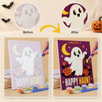 What's included without a frame: six rolled Retro Halloween Posters mini canvases, acrylic paints, three brushes and layout