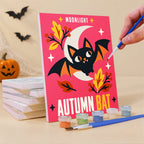 What's included pre-stretched on frame: six framed Retro Halloween Posters mini canvases, paints, three brushes, hangers and layout