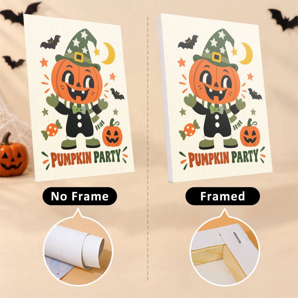 Retro Spooky Pals mini canvas shown rolled without a frame and pre-stretched on a frame